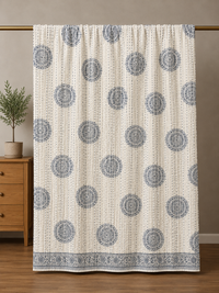 Navy Mandala Block Print Cotton Kantha Quilt