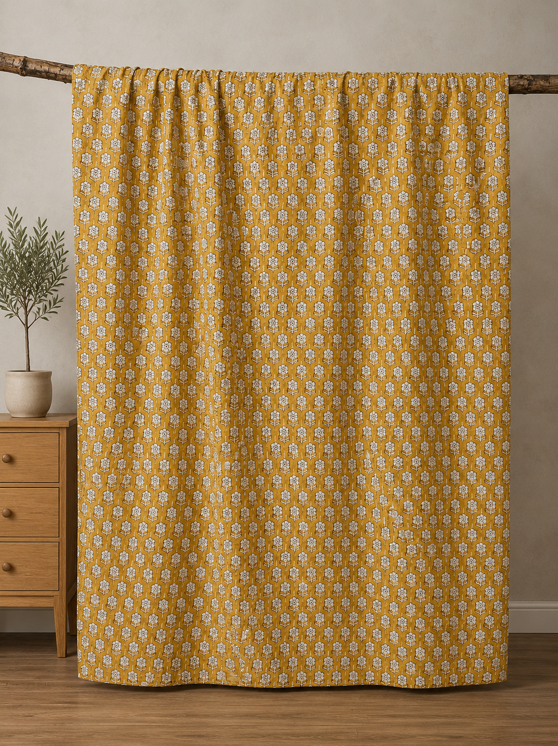 Amber Harvest Block Print Cotton Kantha Quilt
