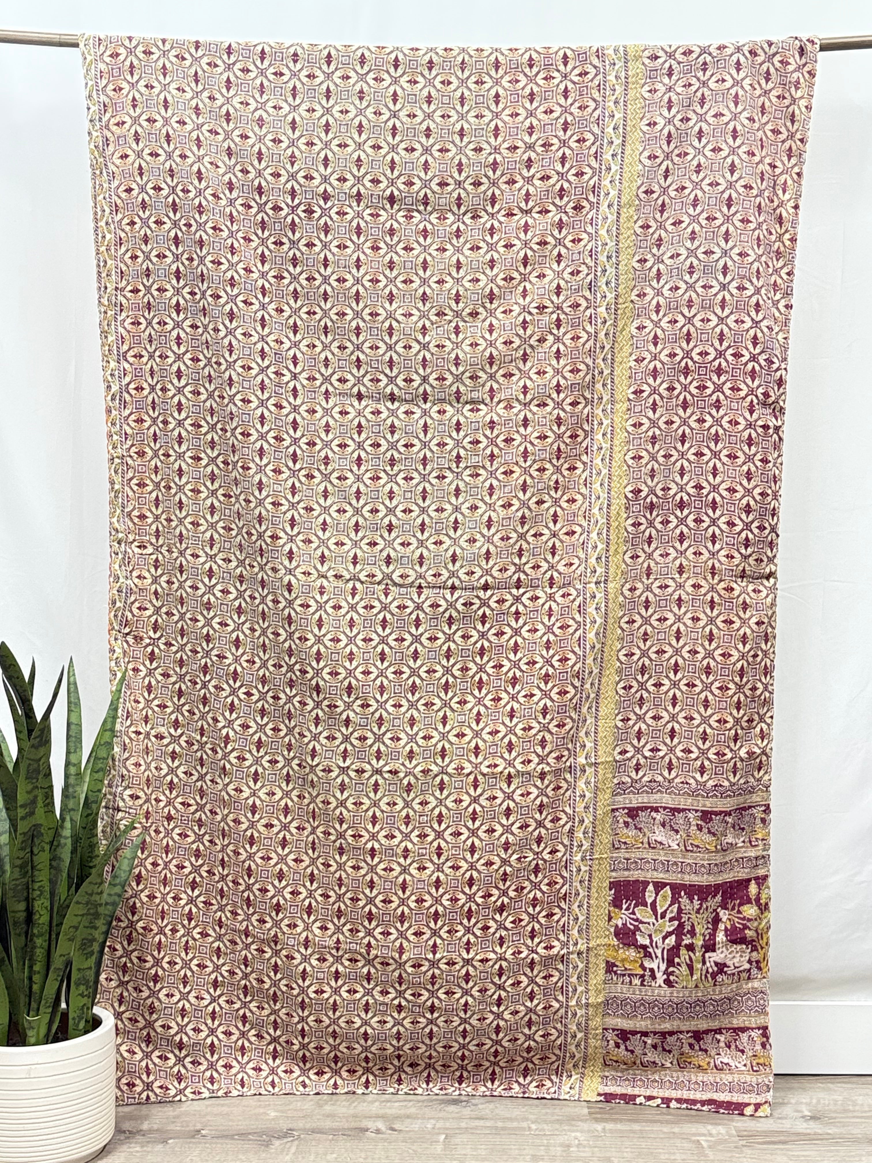 Twin Vintage Cotton Kantha Quilt