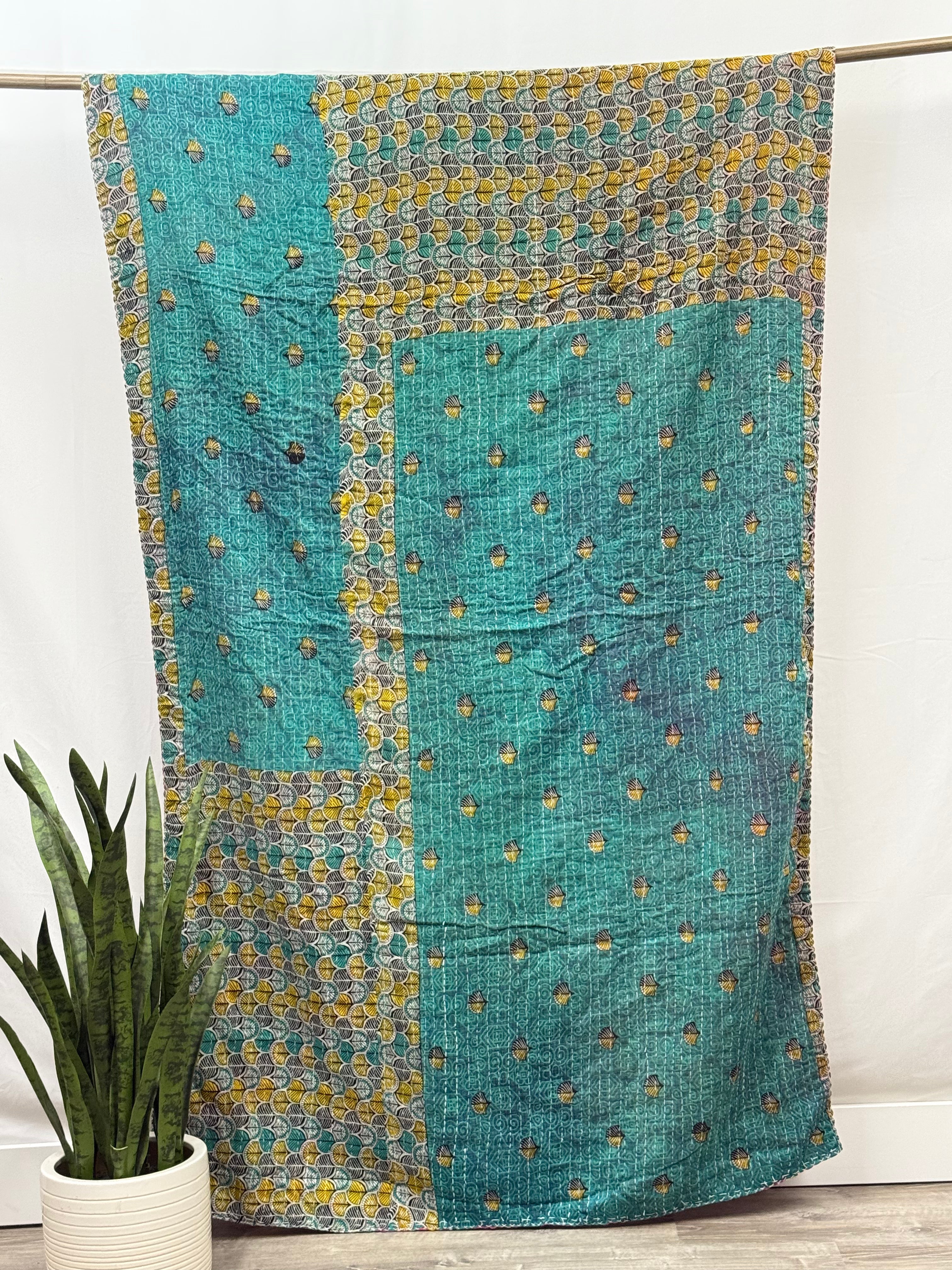Twin Vintage Cotton Kantha Quilt