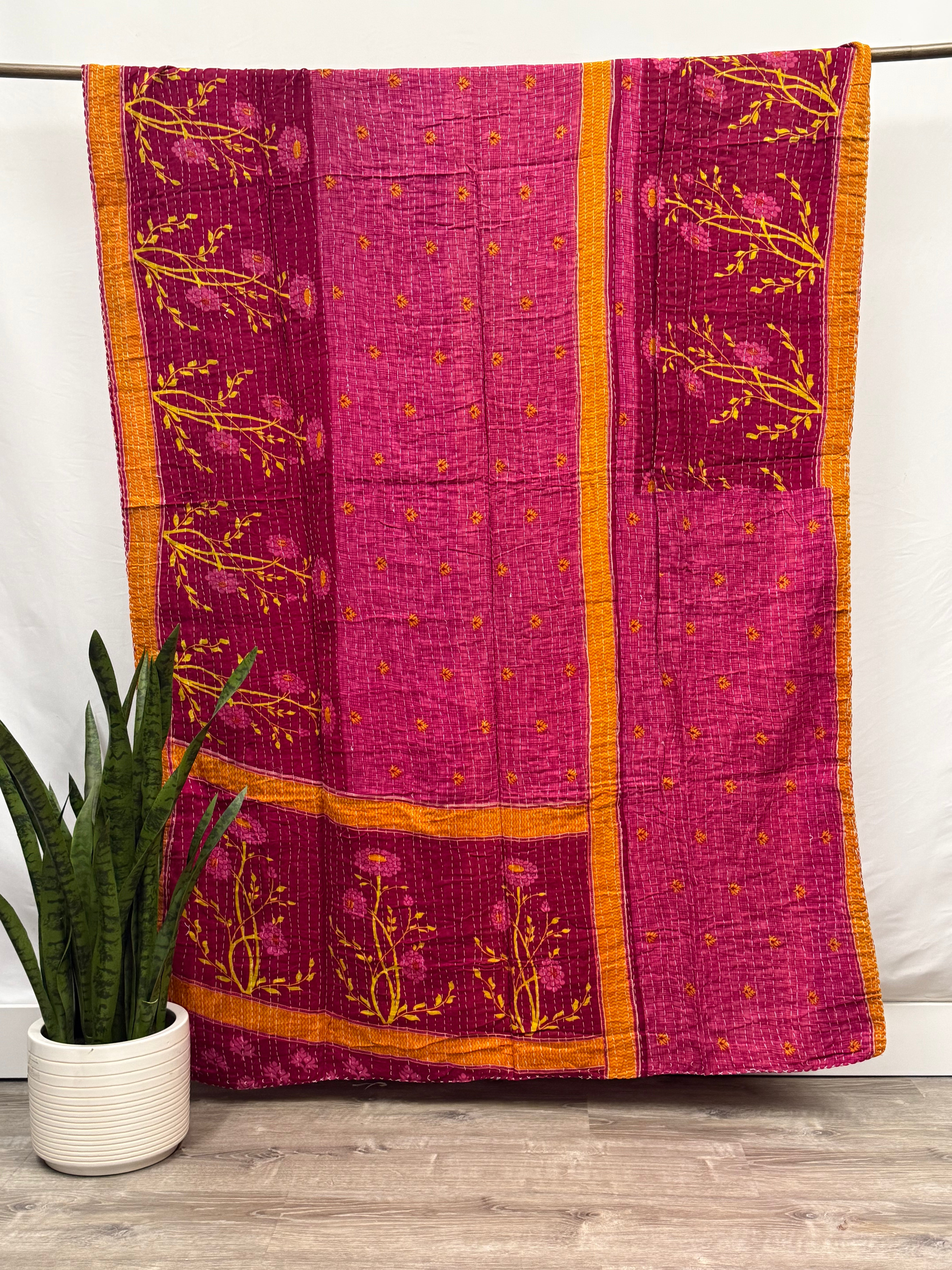 Patchwork Vintage Cotton Kantha Quilt - Twin