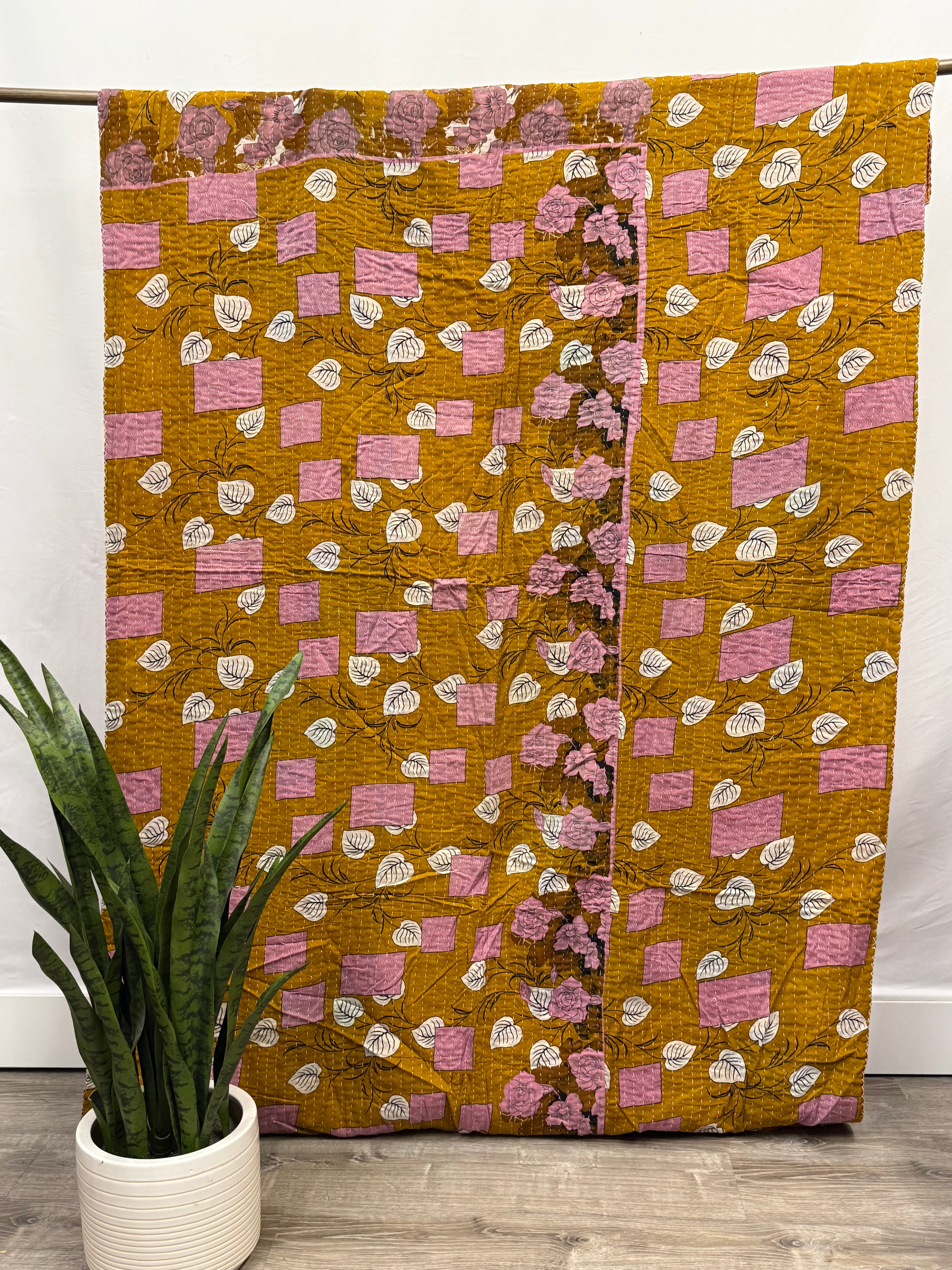 Twin Vintage Cotton Kantha Quilt