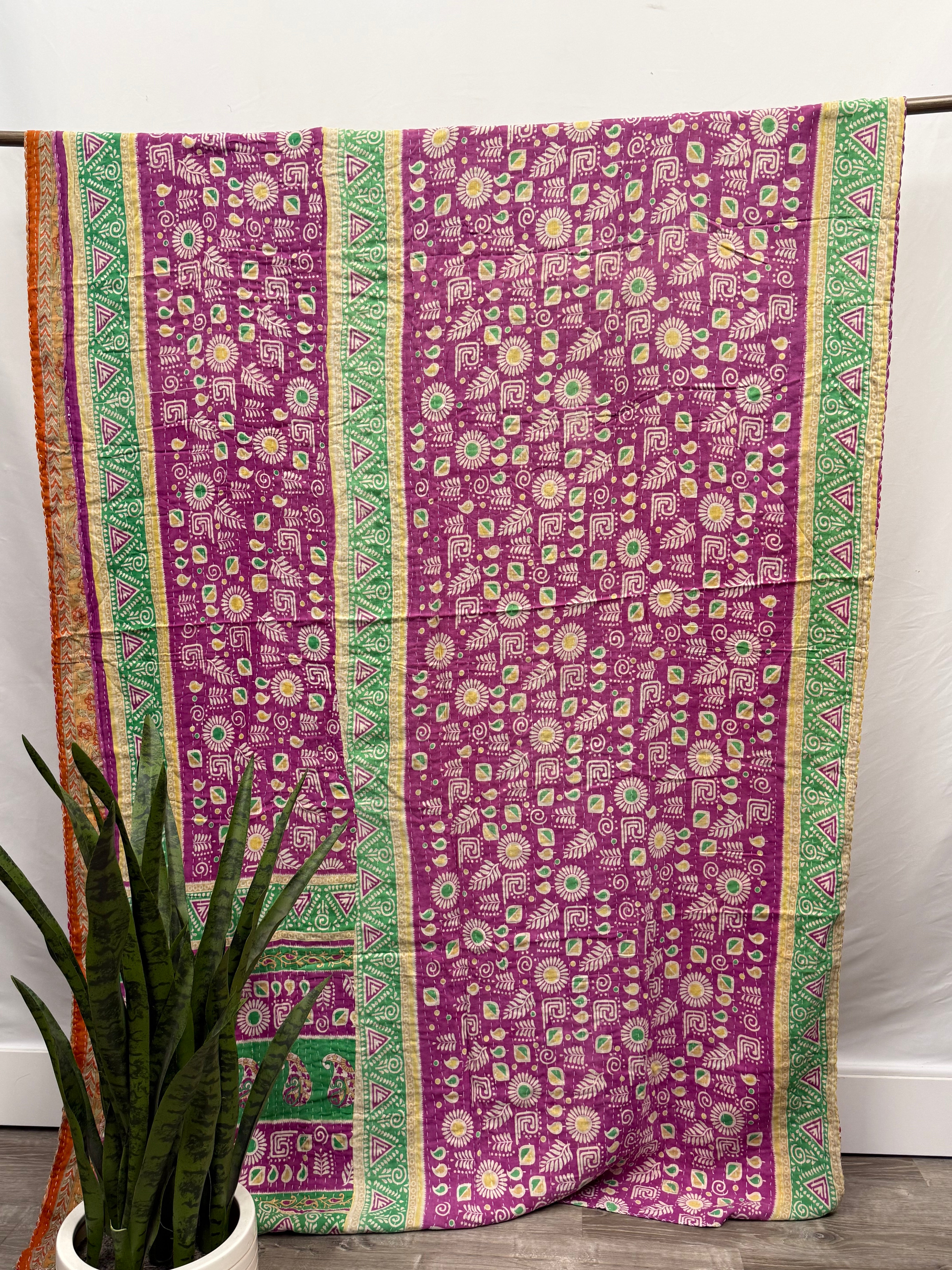 Twin Vintage Cotton Kantha Quilt