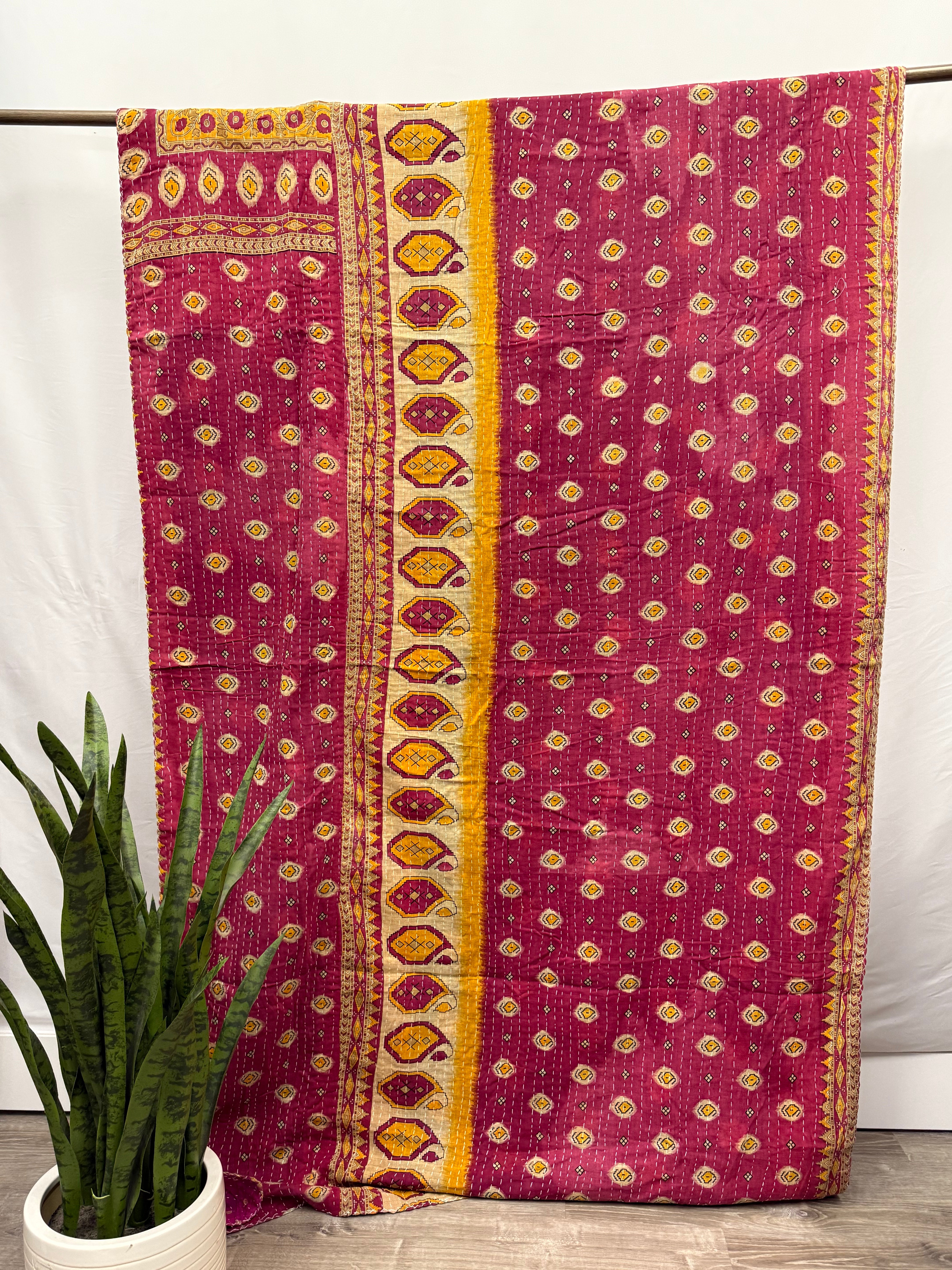 Twin Vintage Cotton Kantha Quilt