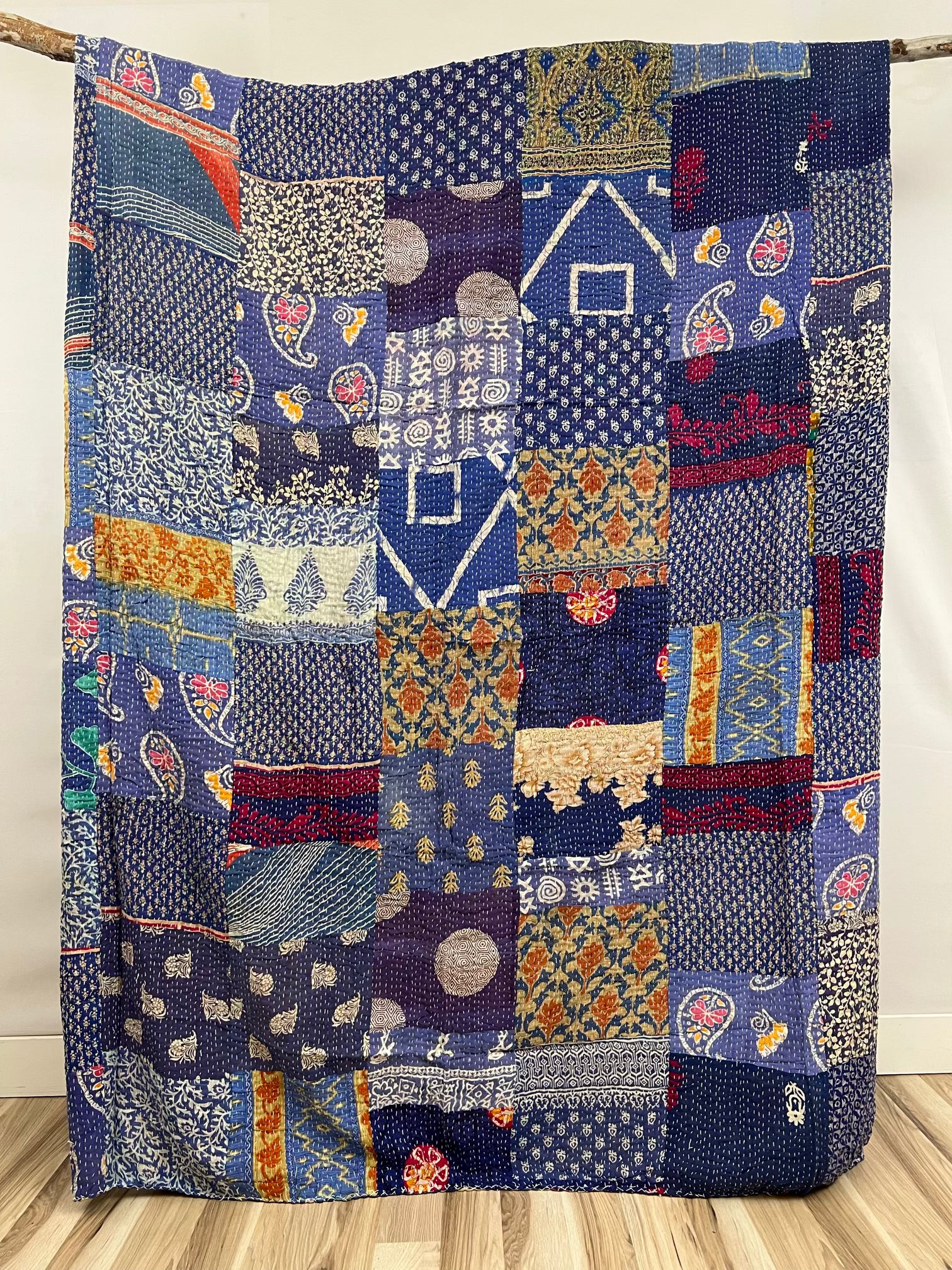 Patchwork Vintage Cotton Kantha Quilt - Queen