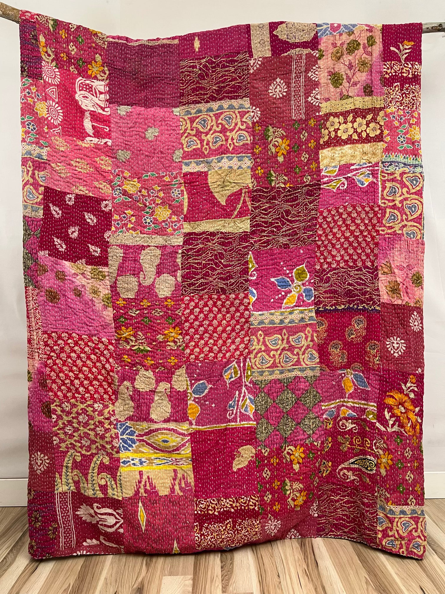 Patchwork Vintage Cotton Kantha Quilt - Queen