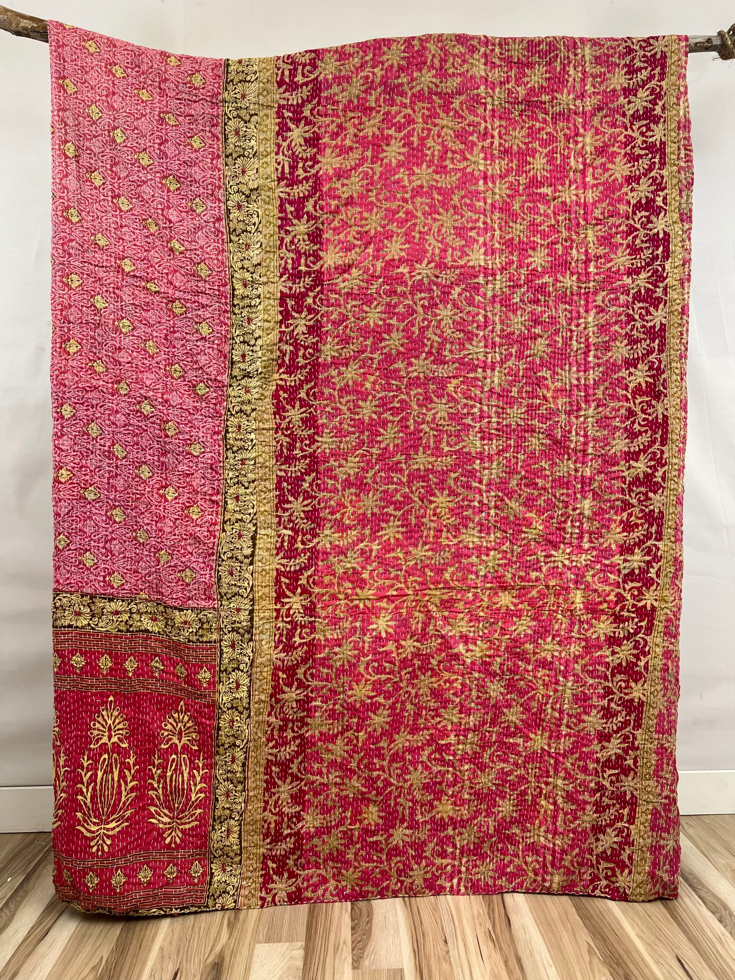 Patchwork Vintage Cotton Kantha Quilt - Queen
