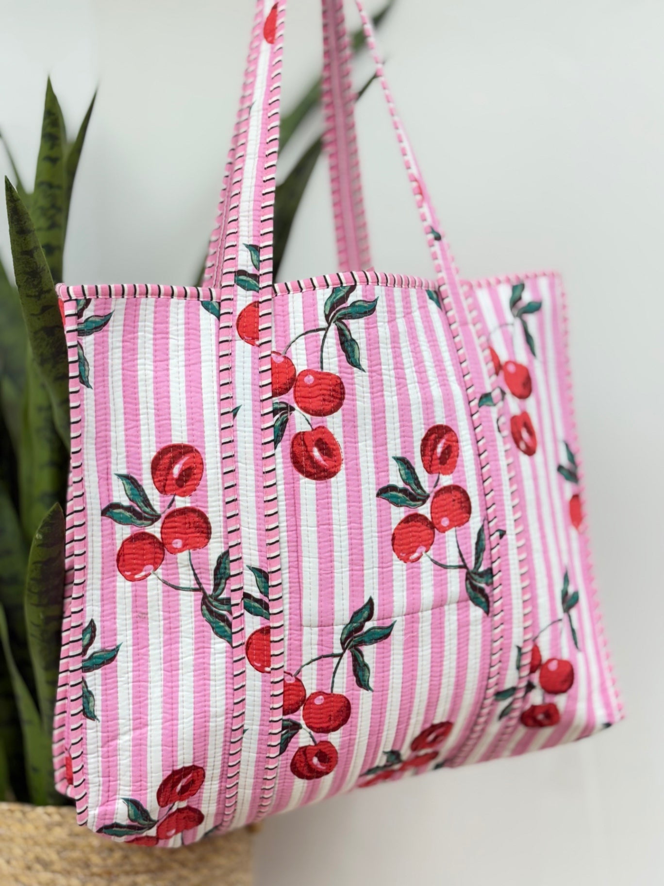 Cherry Quilted Tote