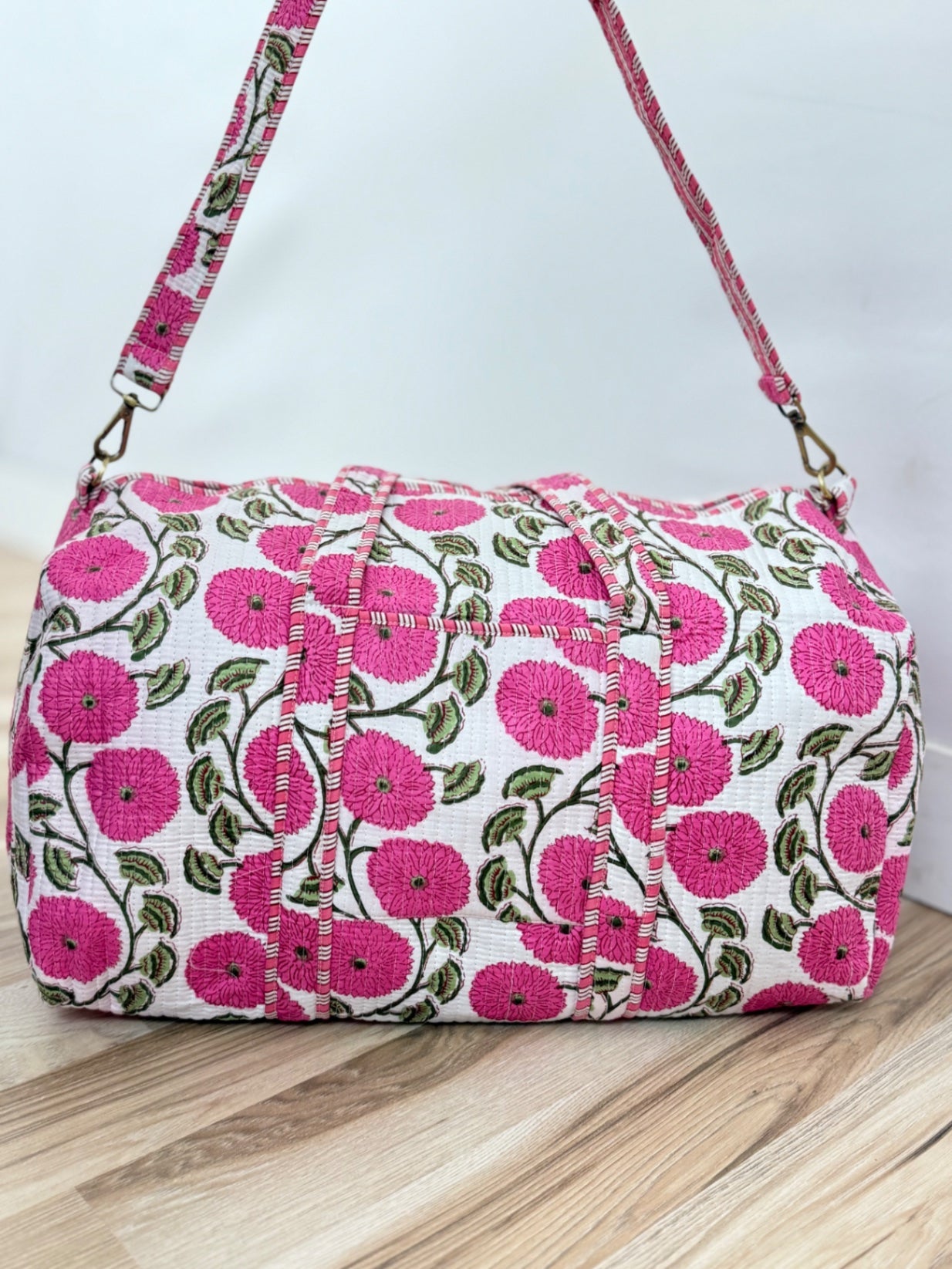 Quilted Weekender / Duffel Bag (Pink Poppy)