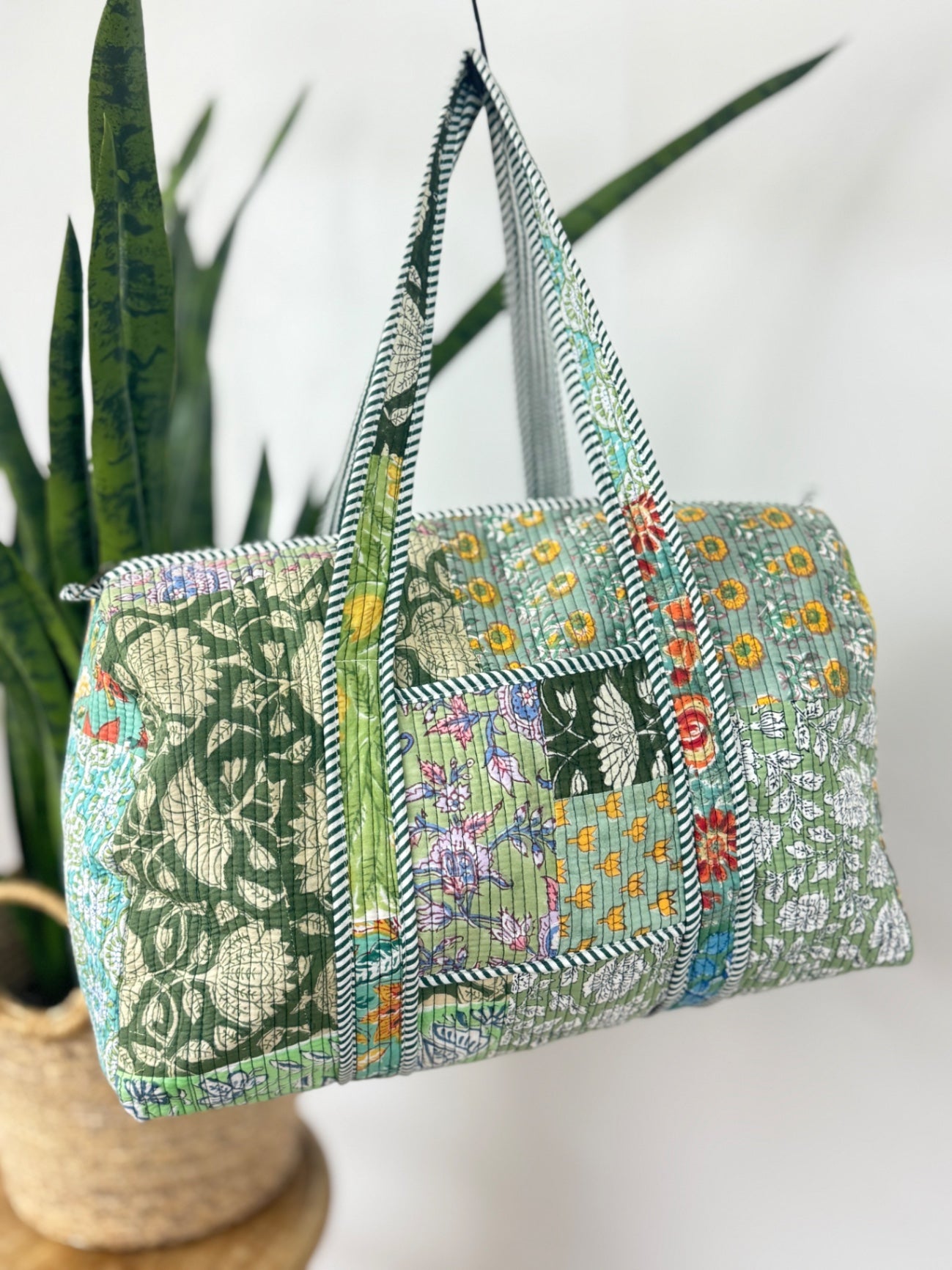 Quilted Weekender / Duffel Bag (Green Patchwork)