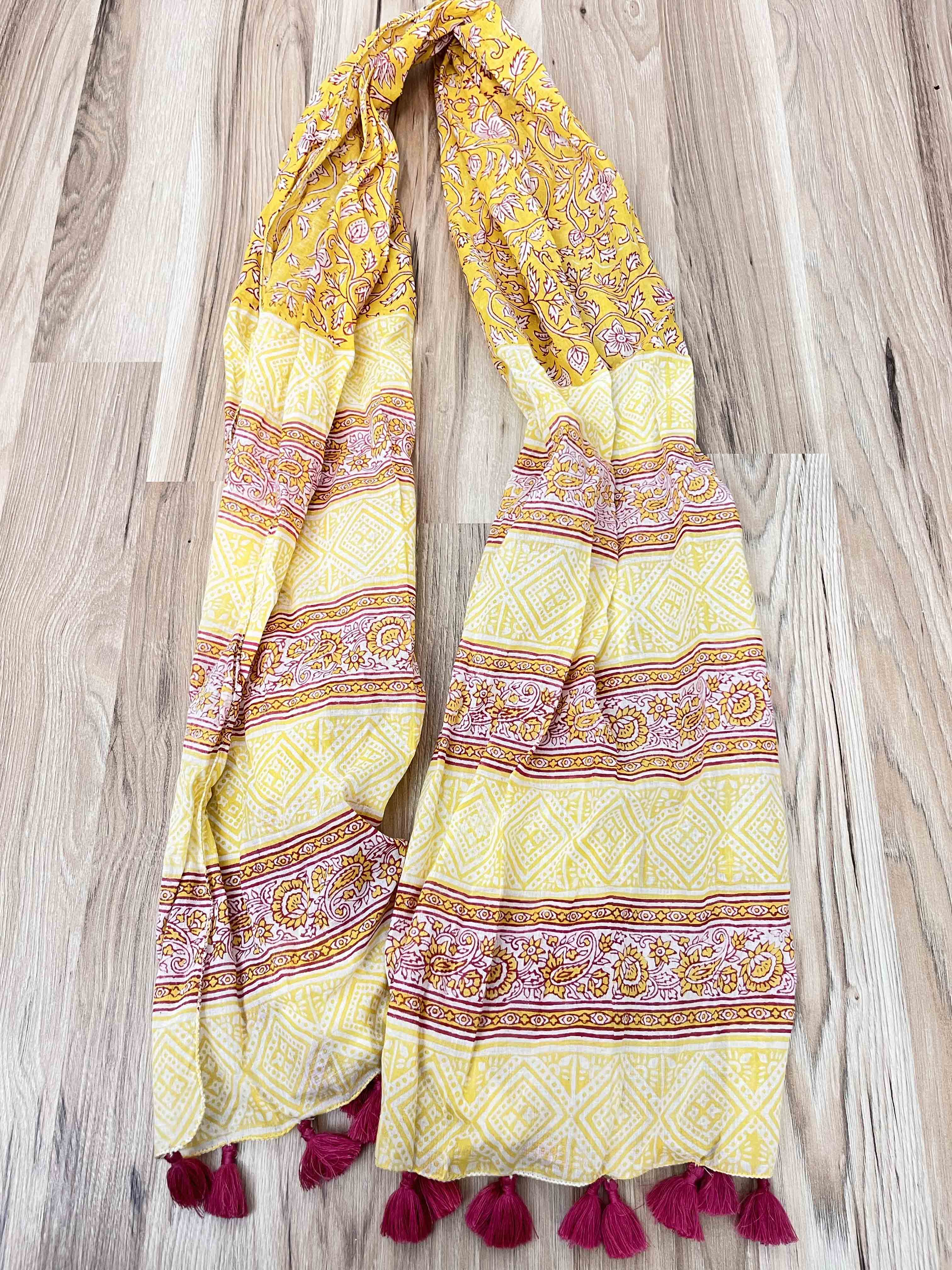 Block Print Scarf w/Tassles