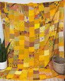 Yellow Silk Kantha Quilt - Queen