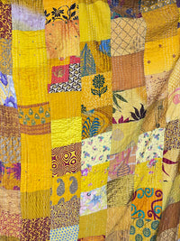 Yellow Silk Kantha Quilt - Queen