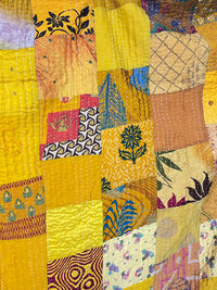 Yellow Silk Kantha Quilt - Queen