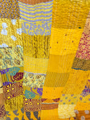 Yellow Silk Kantha Quilt - Queen