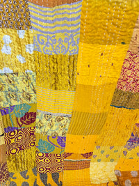 Yellow Silk Kantha Quilt - Queen