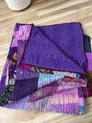 Purple Silk Kantha Quilt - Queen