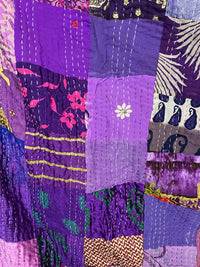 Purple Silk Kantha Quilt - Queen