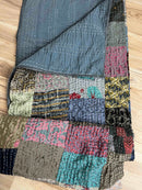 Grey Silk Kantha Quilt - Queen