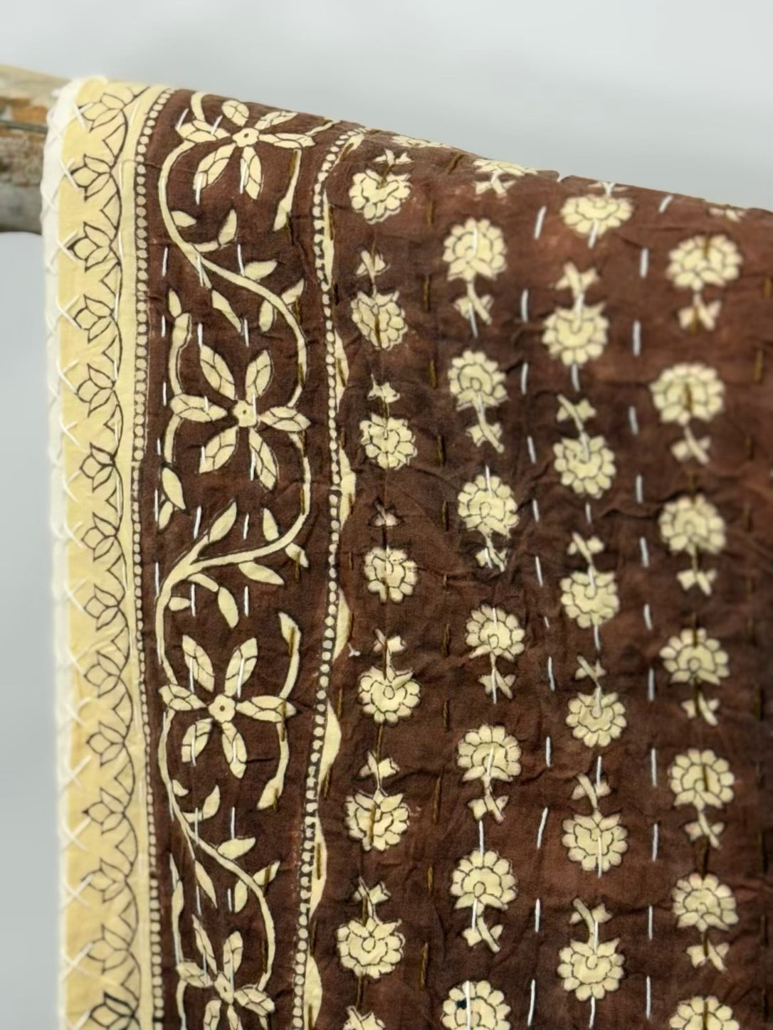 Brown Harvest Block Print Cotton Kantha Quilt