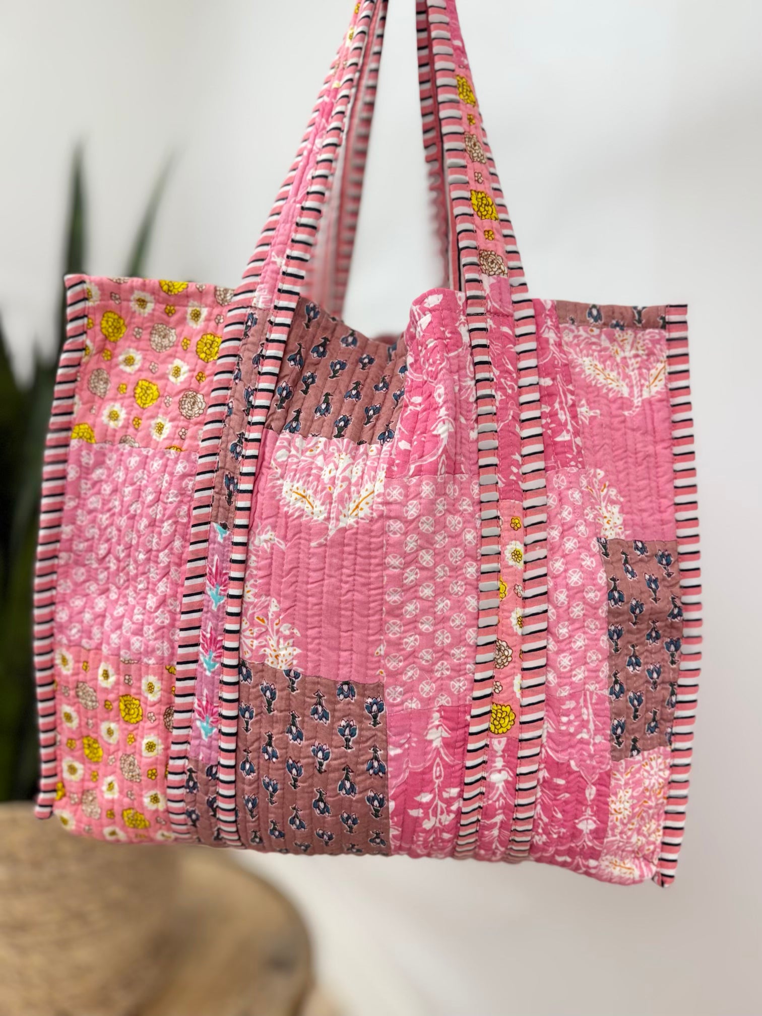 Pink Patchwork Quilted Tote