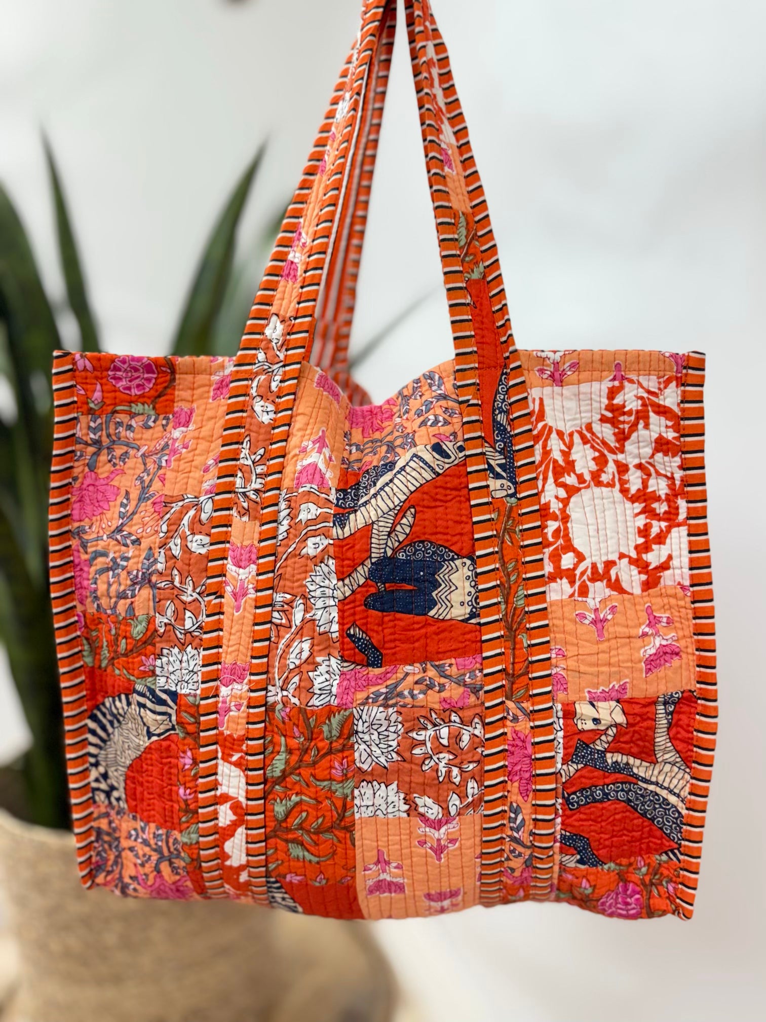 Orange Patchwork Quilted Tote