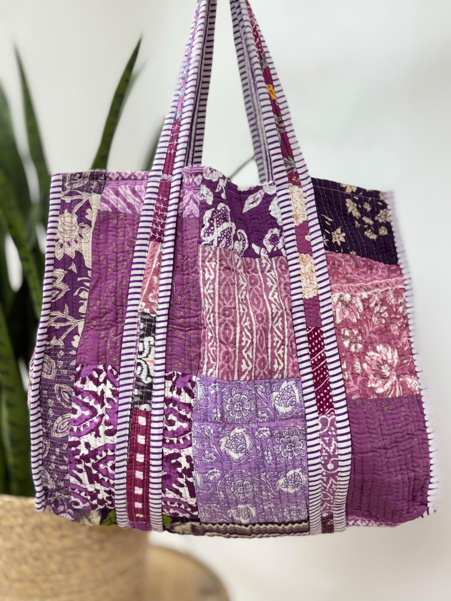 Purple Patchwork Quilted Tote