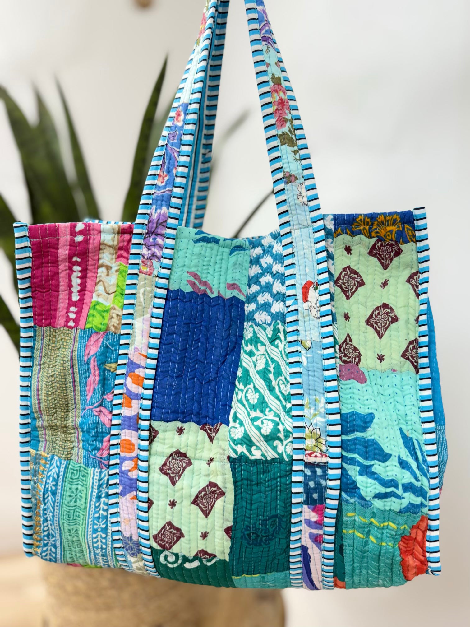 Teal Patchwork Quilted Tote