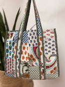 White Patchwork w/Green Trim Quilted Tote