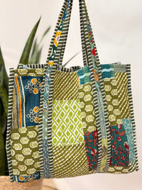 Green Patchwork Quilted Tote