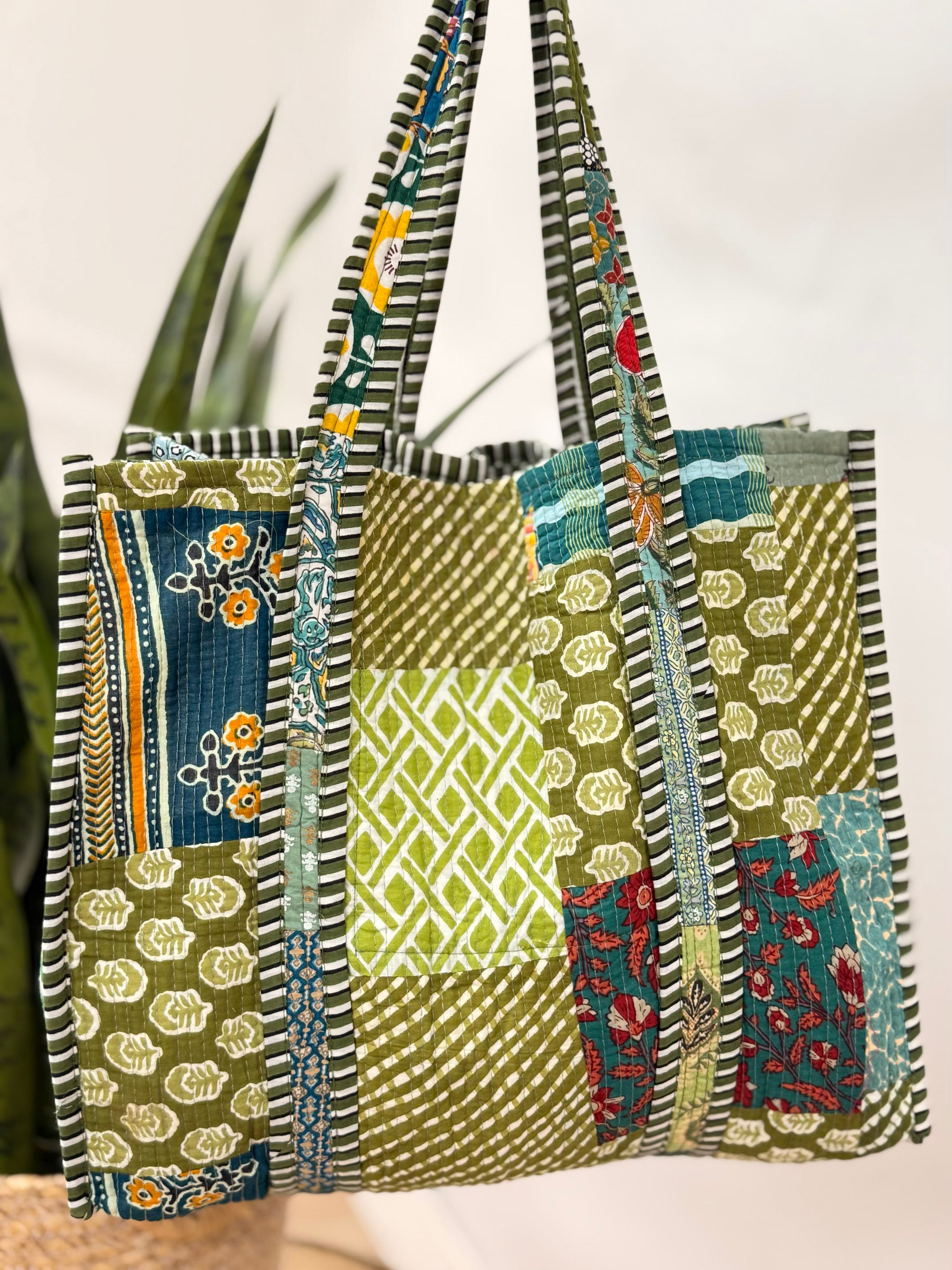 Green Patchwork Quilted Tote