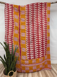 Vintage Cotton Kantha Quilt - Twin