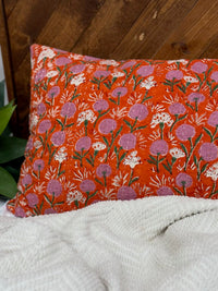 Tangerine Twist Block Print Cotton Kantha Sham
