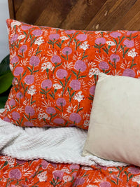 Tangerine Twist Block Print Cotton Kantha Sham