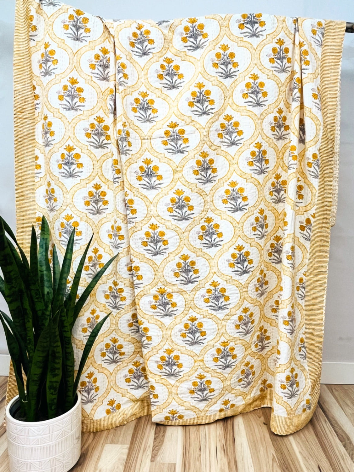 Summertime Block Print Cotton Kantha Quilt