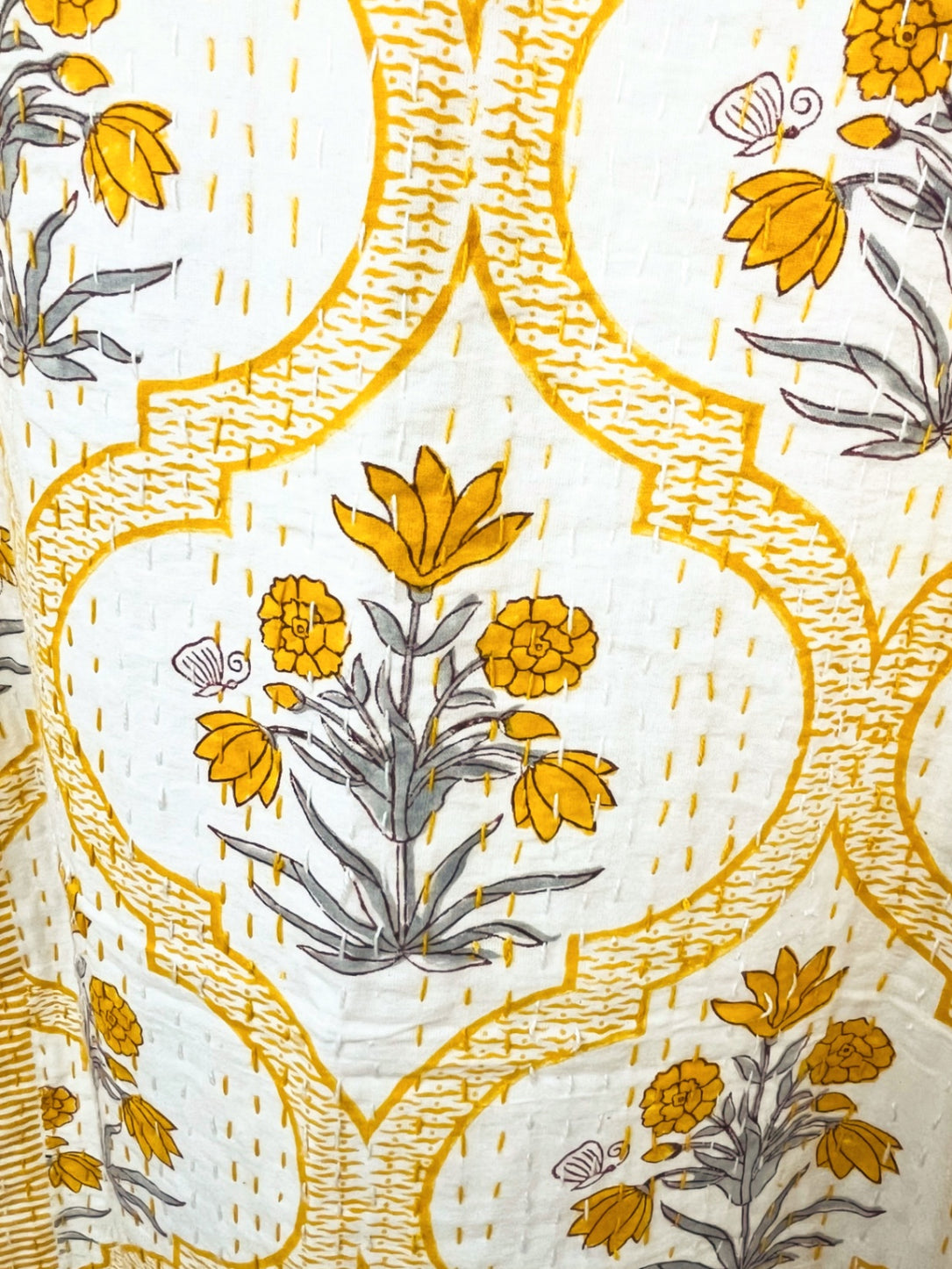 Summertime Block Print Cotton Kantha Quilt