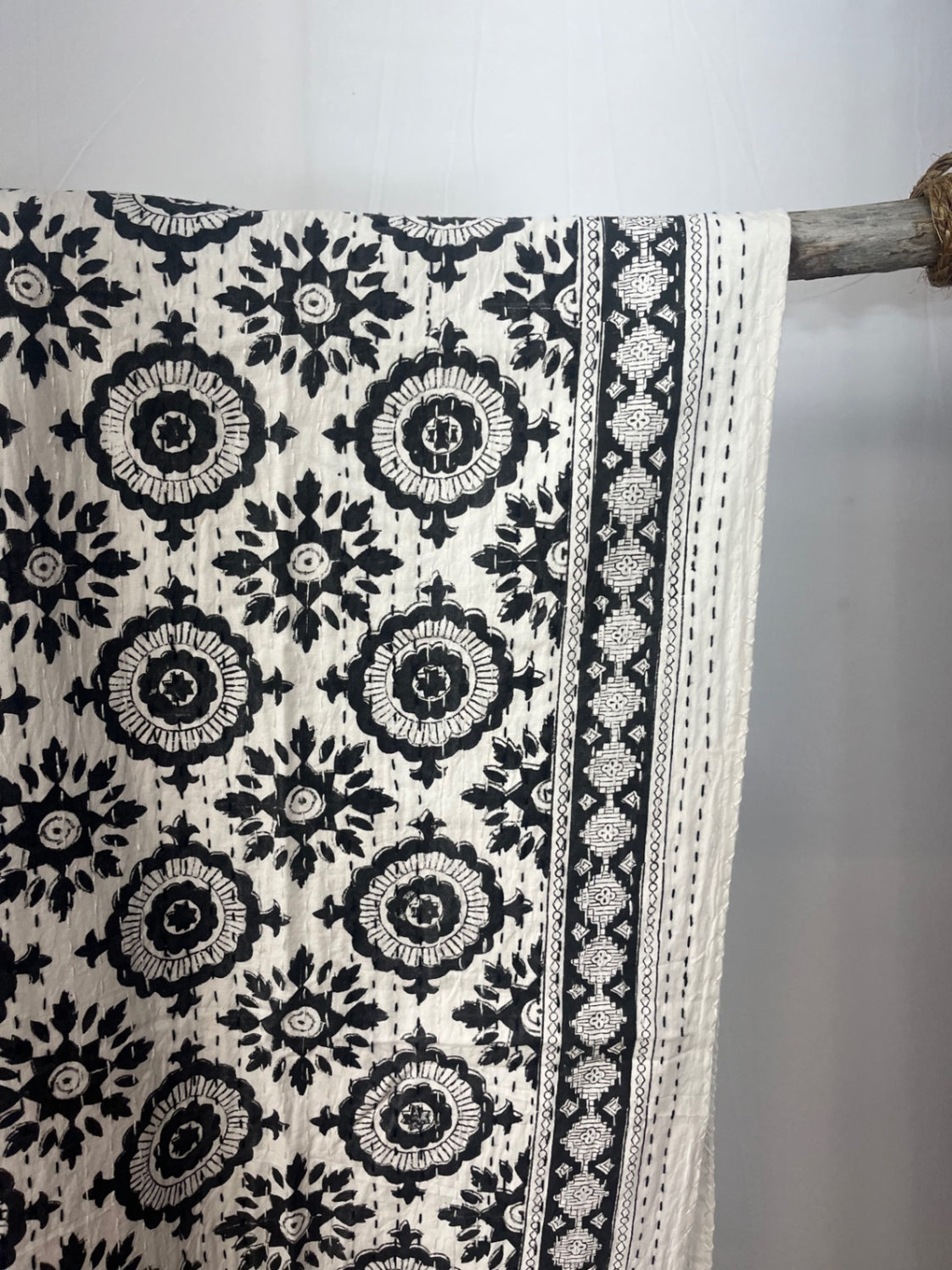 Black Burst Block Print Cotton Kantha Quilt