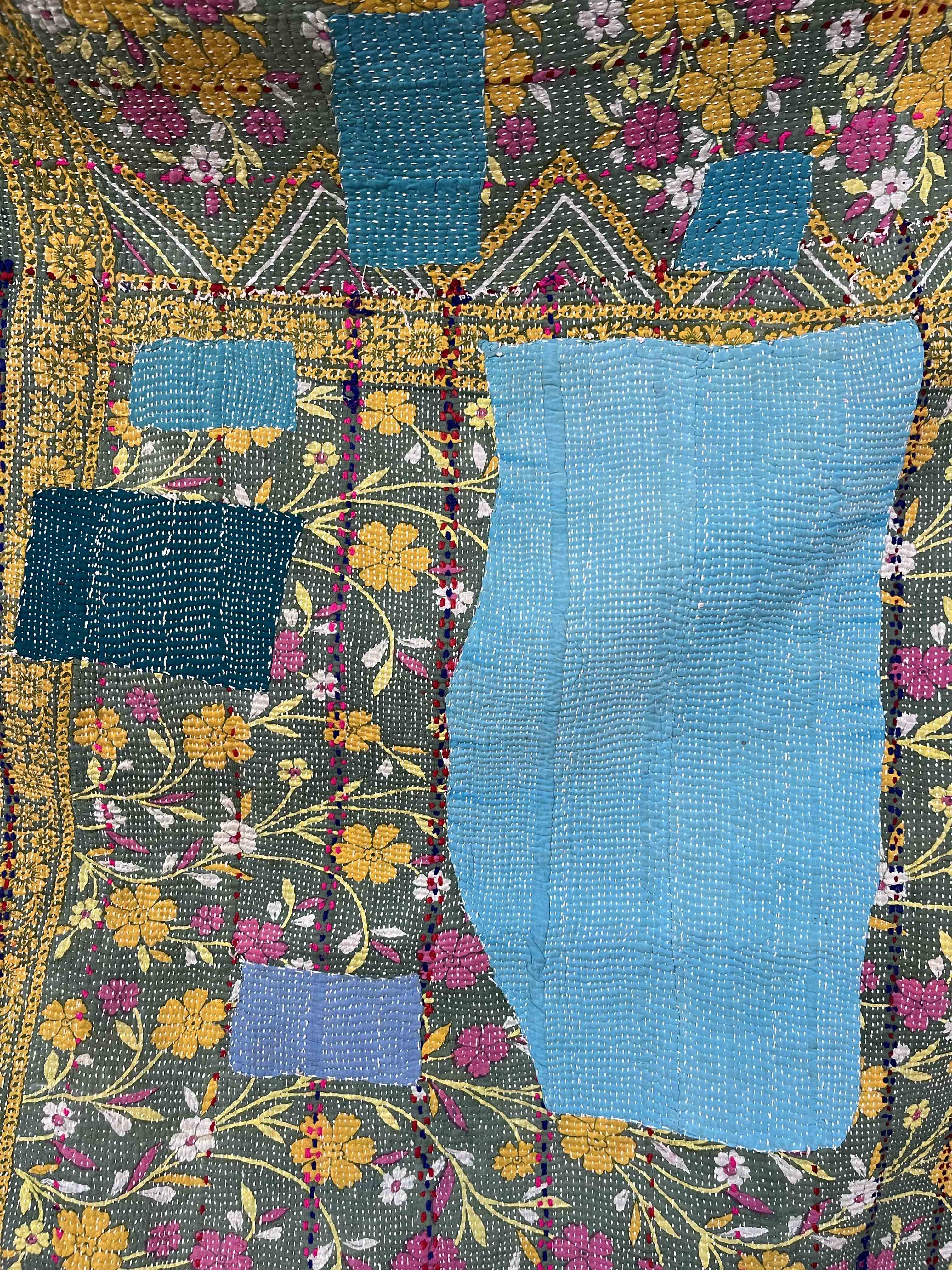 Vintage Village Kantha Quilt / Rug