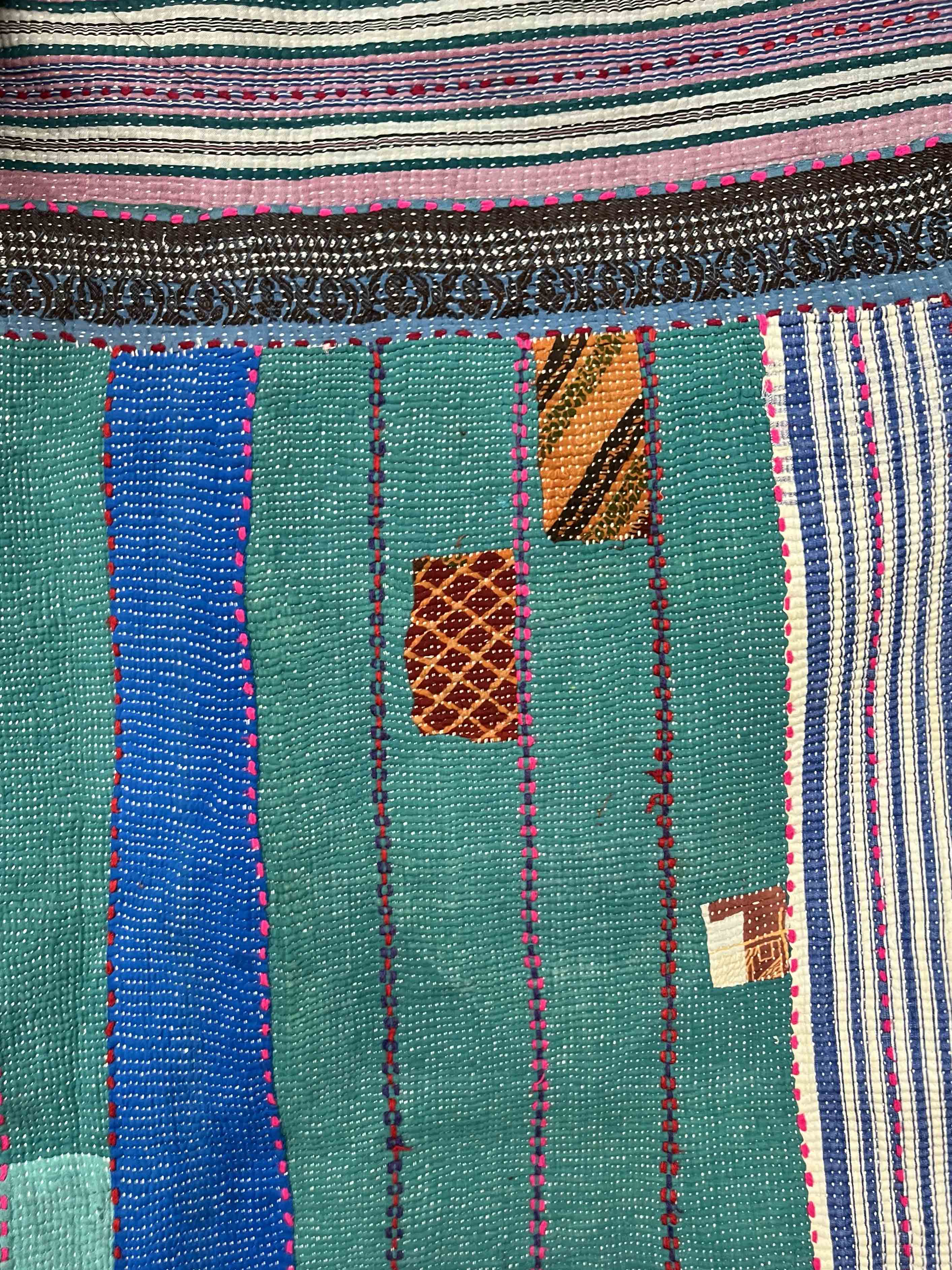 Vintage Village Kantha Quilt / Rug