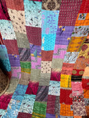 Multi Colored Silk Kantha Quilt- Queen