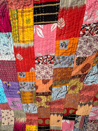 Multi Colored Silk Kantha Quilt- Queen