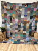 Grey Silk Kantha Quilt - Queen