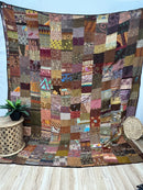 Brown Silk Kantha Quilt - Queen