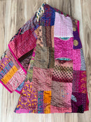 Pink Silk Kantha Quilt - Queen