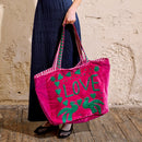 Pink Embroidered Velvet Tote