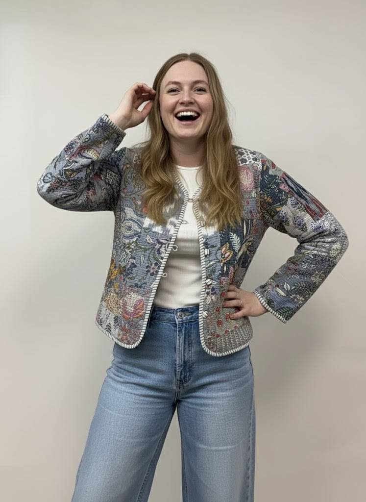 Grey Patchwork Quilted Jacket