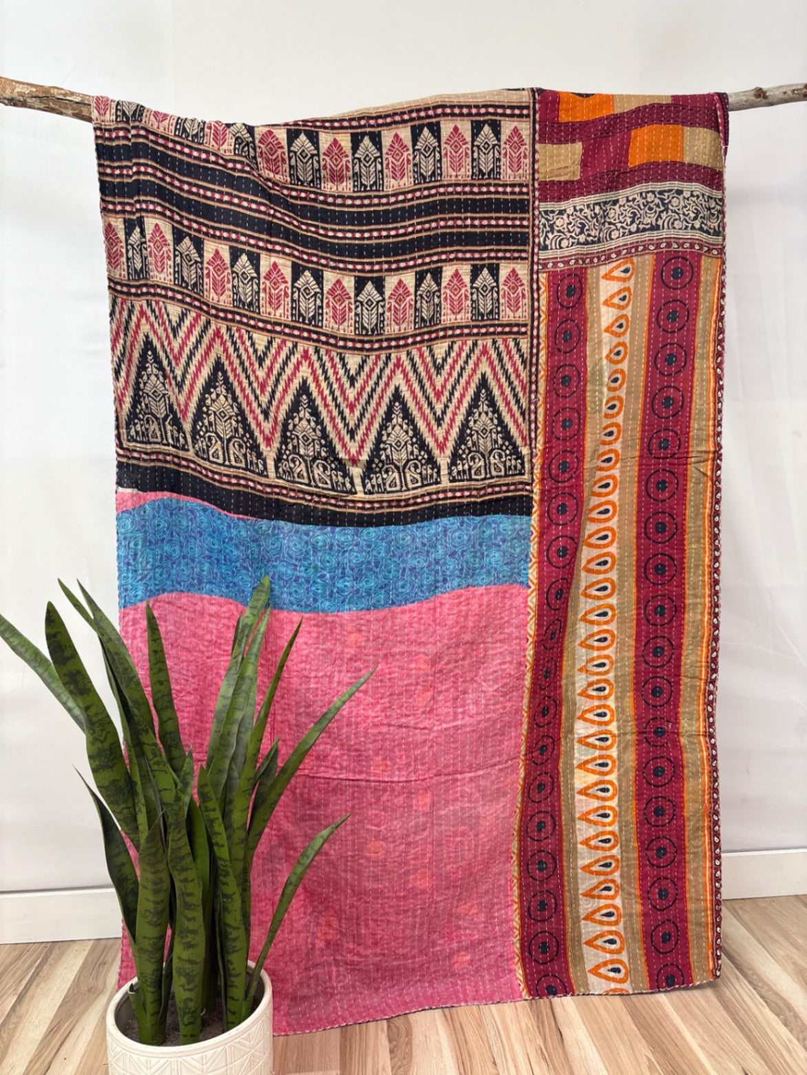 Vintage Cotton Kantha Quilt - Twin
