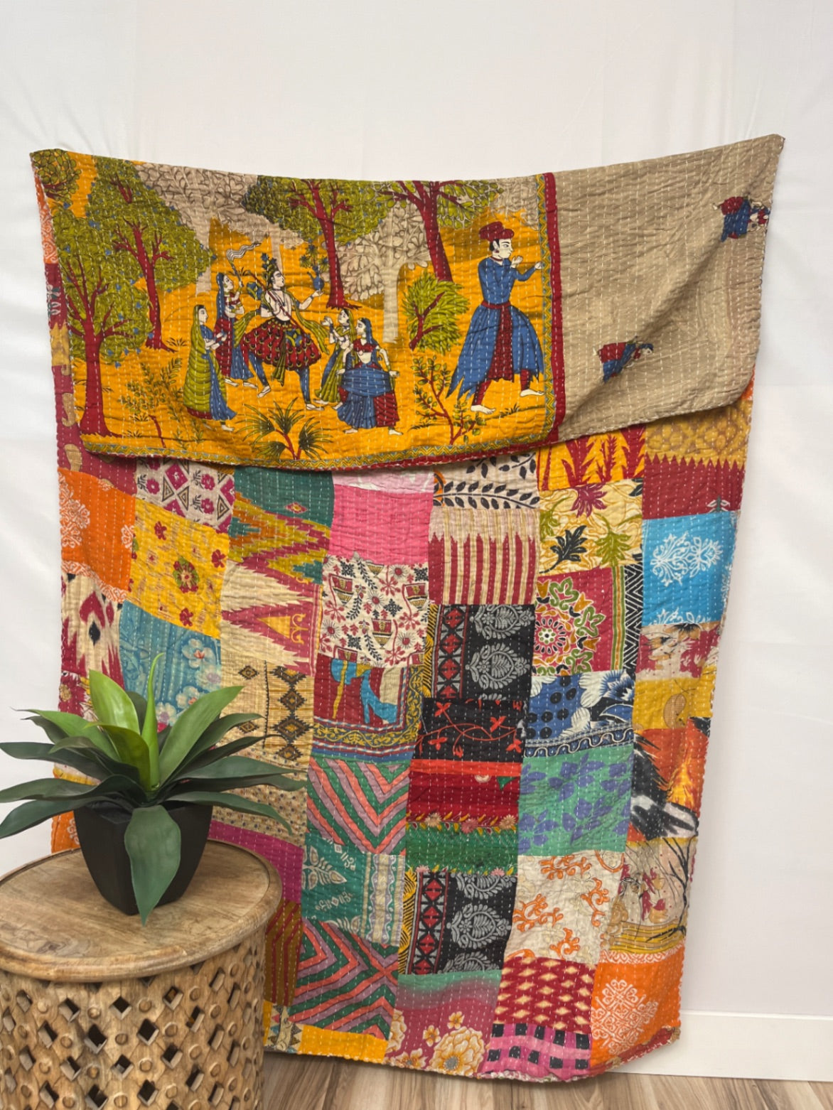 Patchwork Vintage Cotton Kantha Quilt - Twin