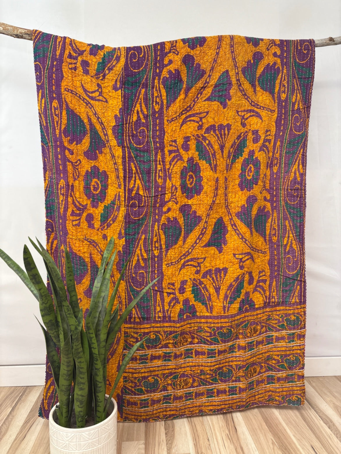Vintage Cotton Kantha Quilt - Twin