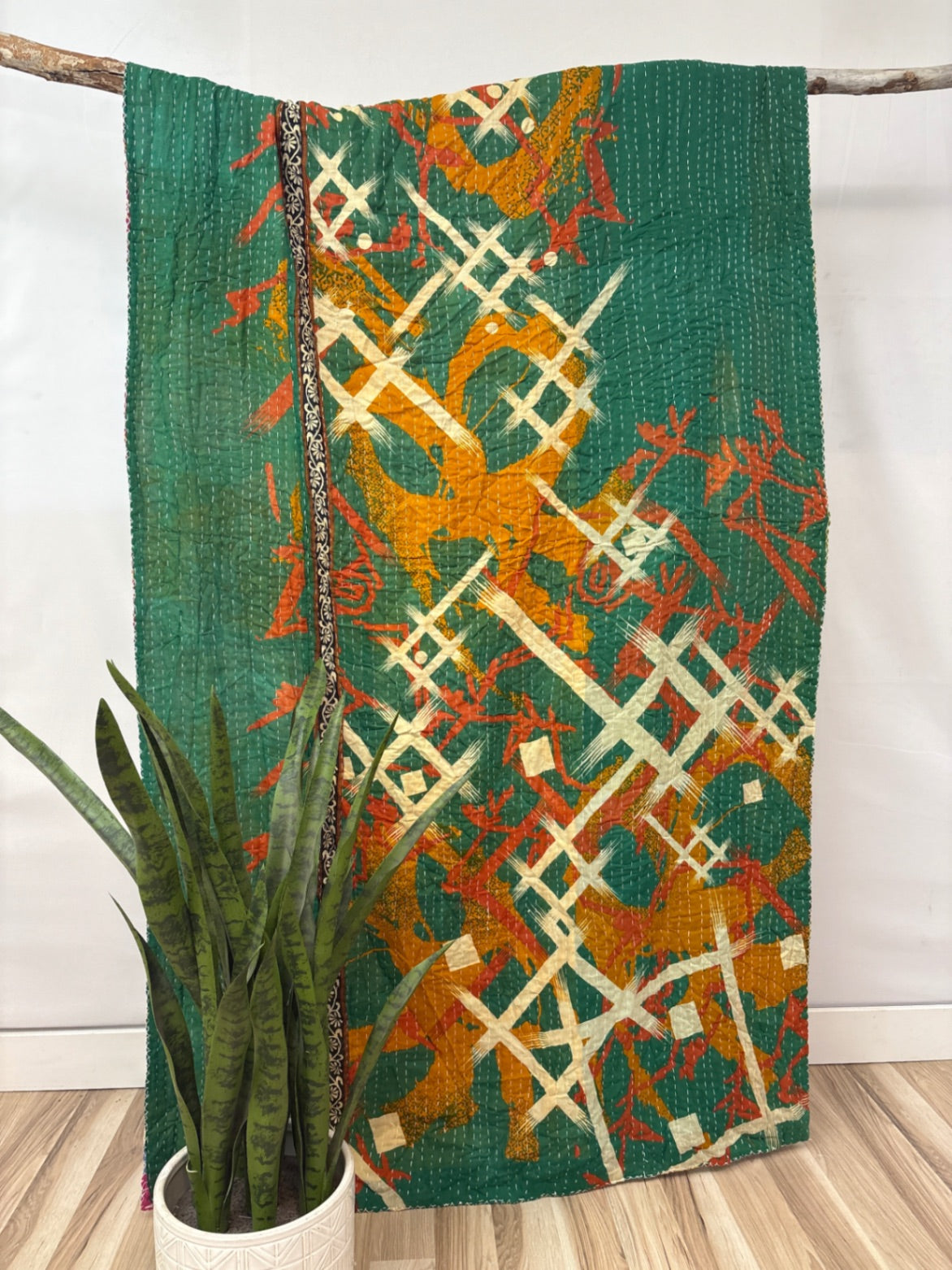 Vintage Cotton Kantha Quilt - Twin